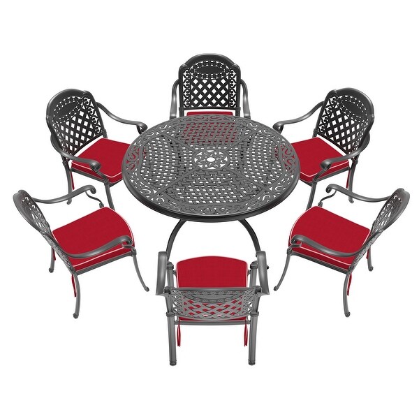 5/7Piece Cast Aluminum Outdoor Dining Set with 48.03 in. Round Table and Random Color Cushions