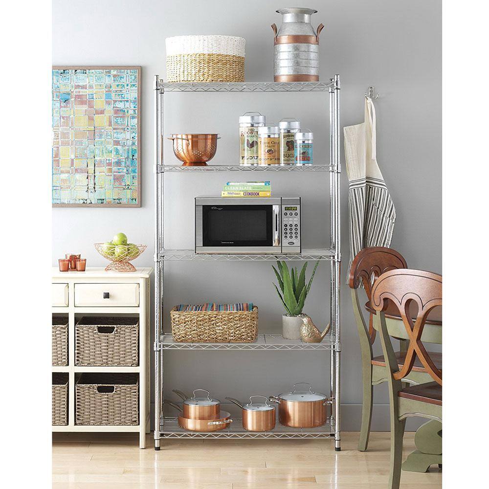 Karl home Chrome 5-Tier Heavy Duty Metal Freestanding Garage Storage Shelving Unit (13.78 in. W x 70.87 in. H x 35.43 in. D) 302992573242