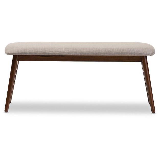 Flora Mid century Modern Light Gray Fabric amp Oak Medium Brown Finishing Wood Dining Bench Baxton Studio