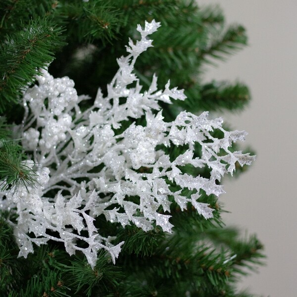 26 White Glittered Holly Leaves and Berries Artificial Christmas Spray