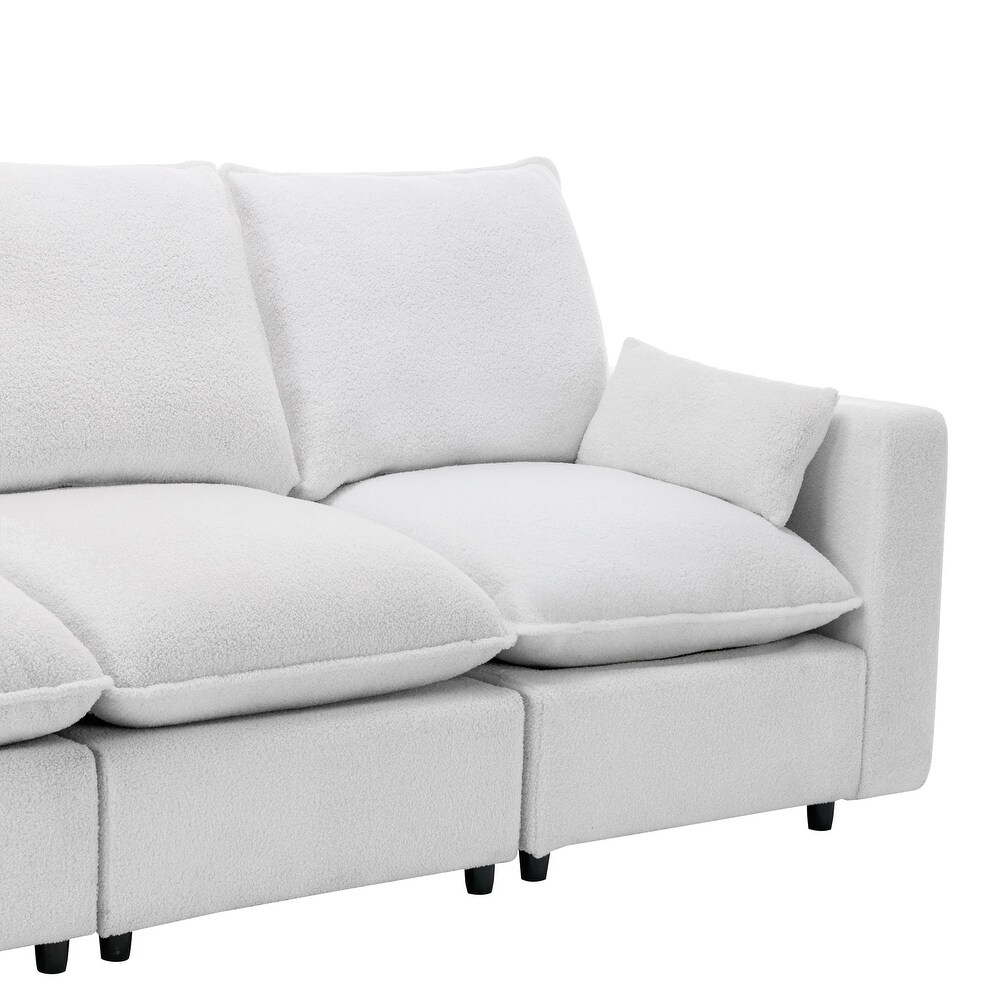 White Sectional Sofa Sleeper Sofa w/ Removable Cushions   2 Pillows