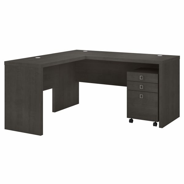 Office by kathy ireland Echo L Shaped Desk with Mobile File Cabinet in Charcoal Maple