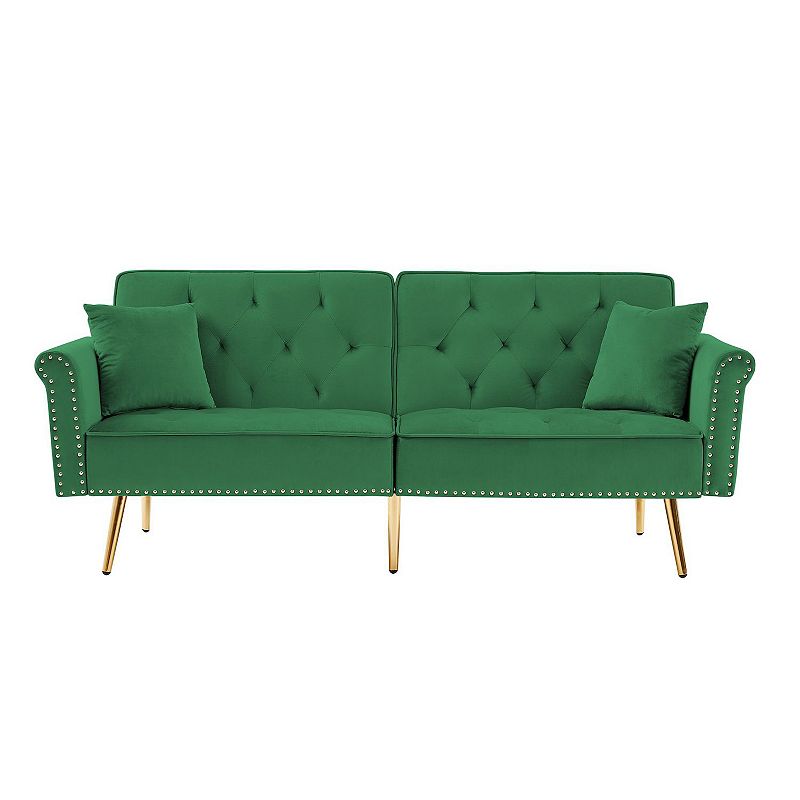 F.c Design Modern Velvet Tufted Sofa Couch With 2 Pillows And Nailhead Trim， Loveseat Sofa Bed