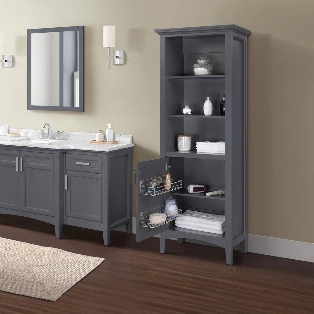 Home Decorators Collection Sassy 24 in. W x 16 in. D x 72 in. H Gray Linen Cabinet in Dark Charcoal Sassy LC-C