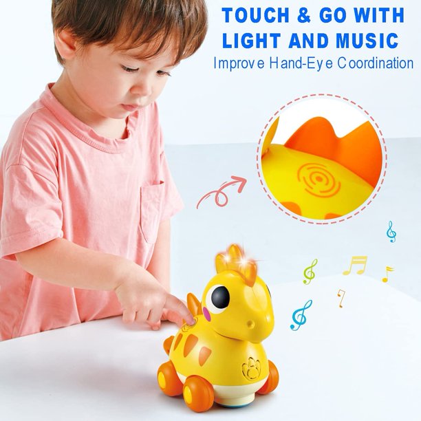 Crawling Baby Toys for Babies， Touch and Go Light up Musical Dinosaur Walking Toys，Baby Toddler Toys Age 1-2 Baby Gifts，18 Month+ Kids Toys，Yellow