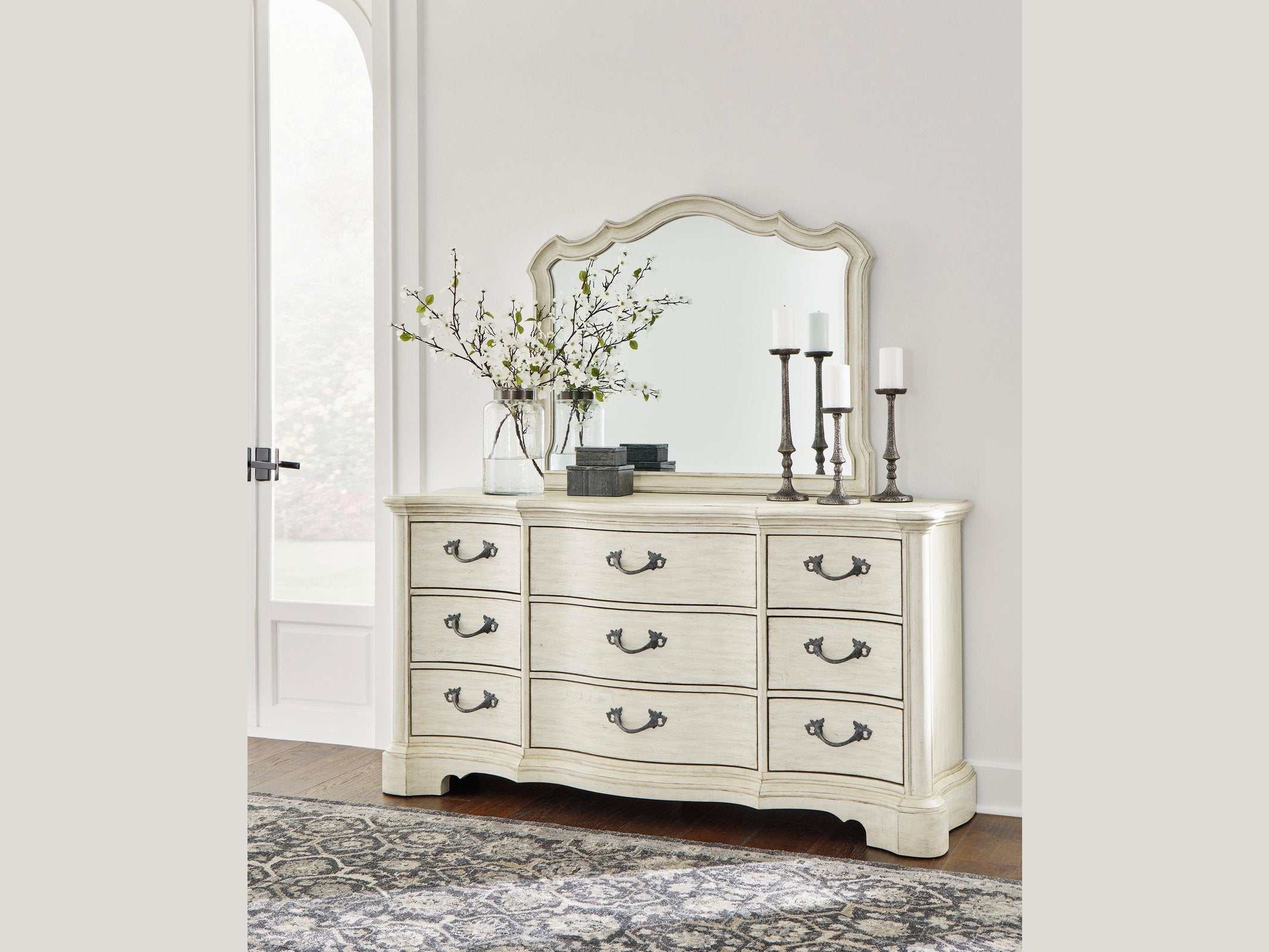 (Online Special Price) Arlendyne Antique White Dresser & Mirror