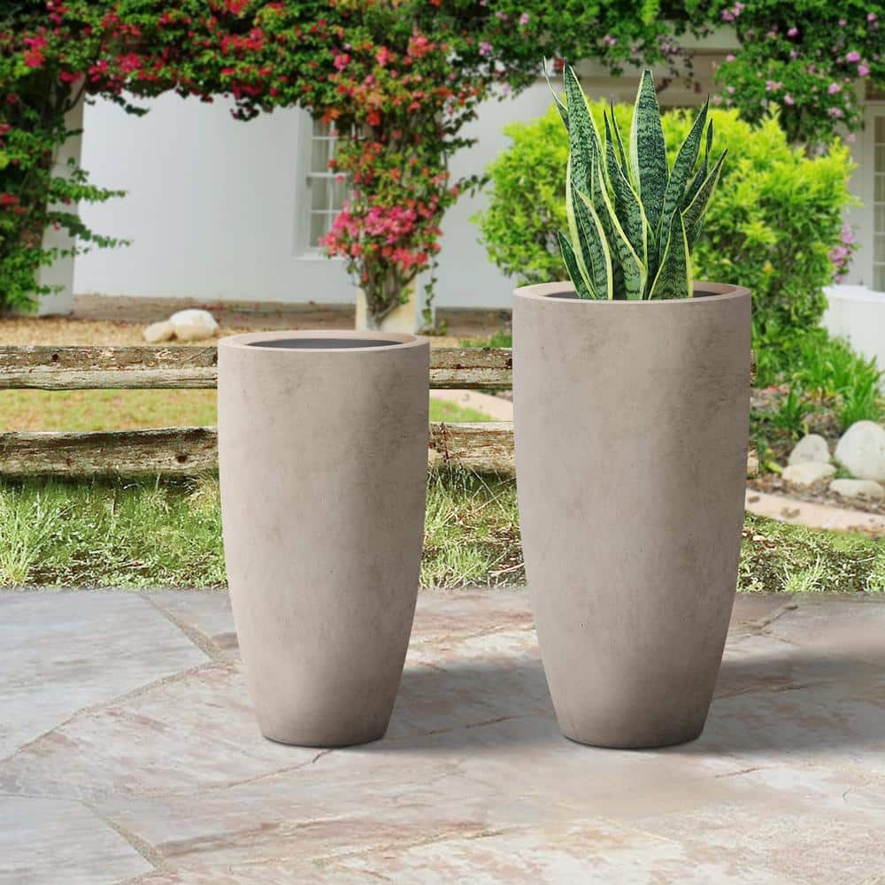 PLANTARA 32 in. and 23.6 in. H Tall Concrete Planter， Large Outdoor Plant Pot， Modern Tapered Flower Pot for Garden PA099S2-8021-2