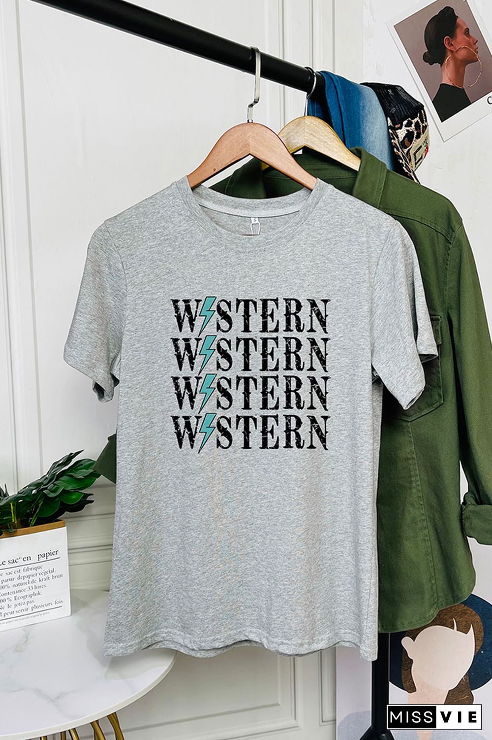 Western lightening Bolt Short Sleeve Graphic Tee Wholesale