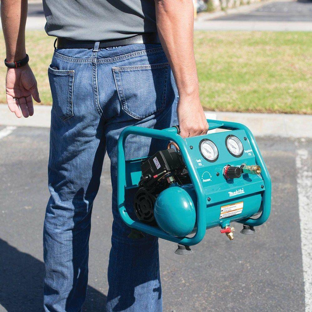 Makita 1 Gal. 125 PSI Portable Electric Compact Air Compressor with Bonus Pneumatic 2 in. 18-Gauge Brad Nailer AC001-AF506