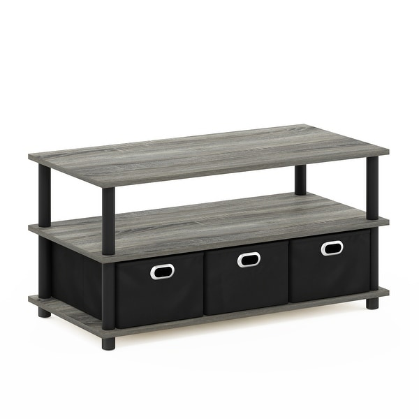 Furinno Frans Turn-N-Tube Coffee Table with Bin Drawers， French Oak Grey/Black/Black