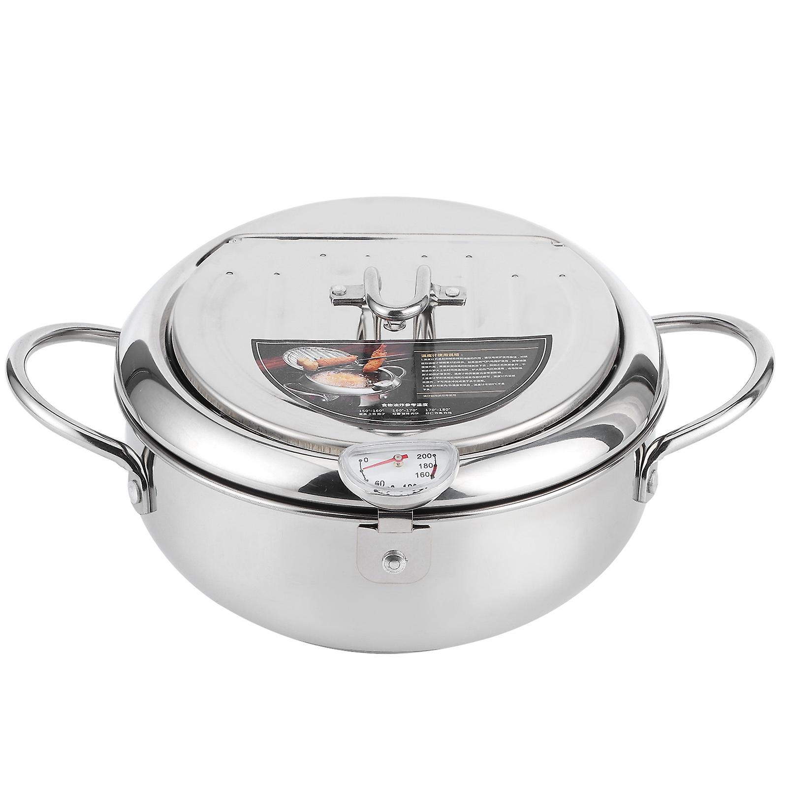 Japanese Style Mini Stainless Steel Frying Pot with Thermometer Induction Cooker CompatibleS 20cm