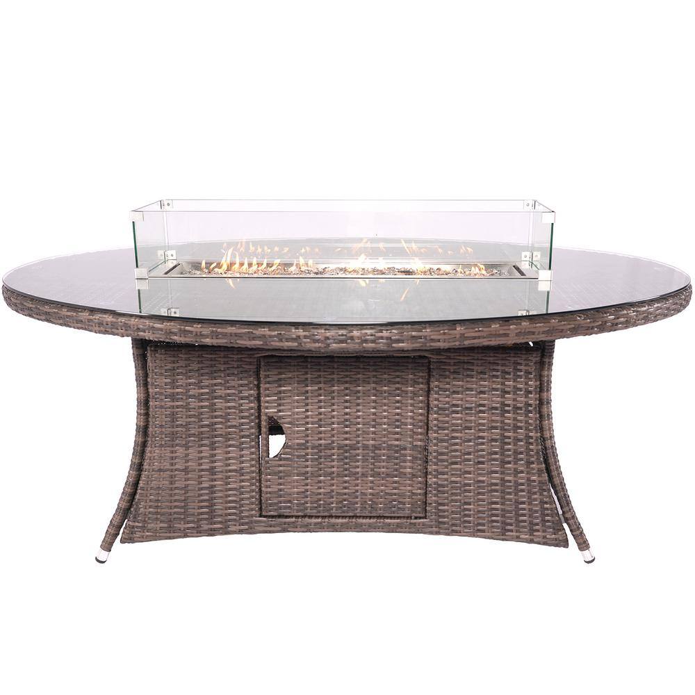 DIRECT WICKER Turnbury 47 in. x 71 in. Propane Oval Wicker Gas Fire Pit Table with Tempered Glass Surround PAG-1106-Oval-Table