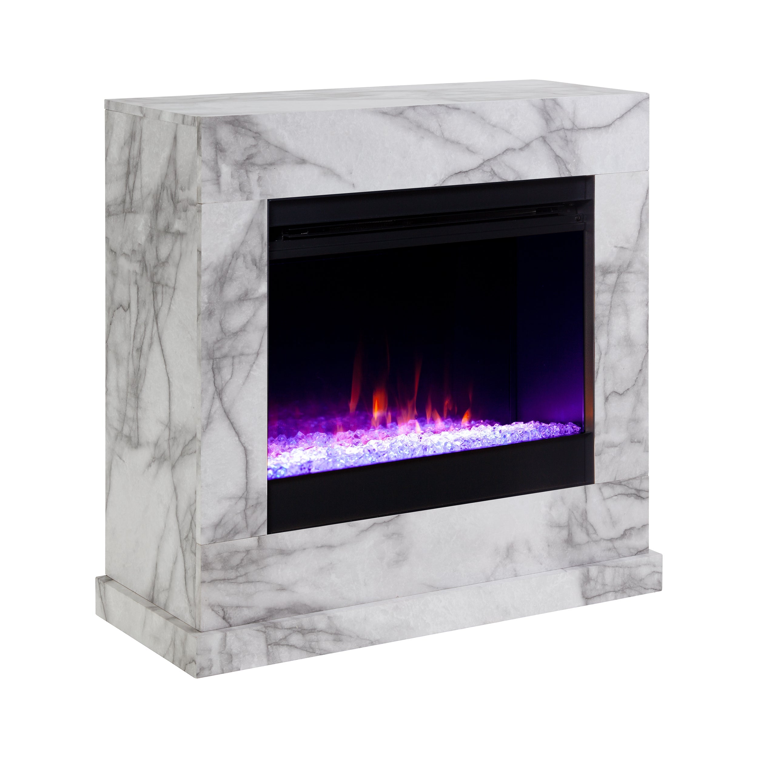 SEI Furniture Claredale Freestanding Color Changing Electric Fireplace in White with Faux Marble