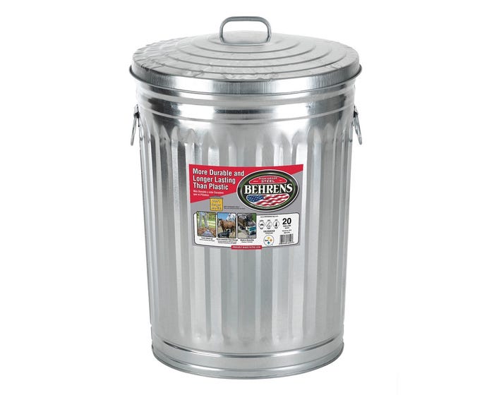 Behrens Galvanized Steel Garbage Can with Lid， 20 Gallon - 1211