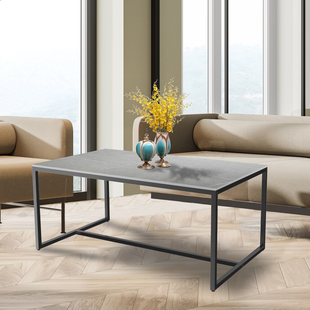 Frame Coffee Table Rectangular Cocktail Table Marble Metal Sofa Table   39.3x23.6x16.9in