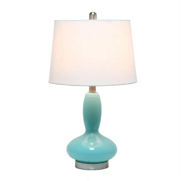 Lalia Home Glass Dollop Table Lamp with White Fabric Shade， Seafoam - 8.8L x 8.8W x 16.5H