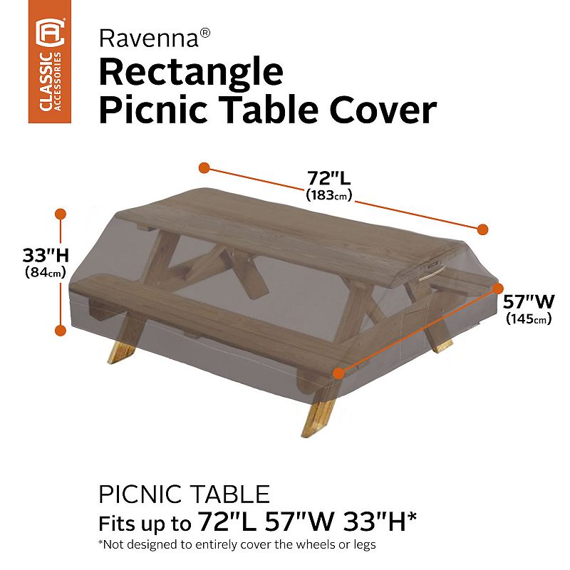 Classic Accessories Ravenna Water-Resistant Rectangle Picnic Table Patio Cover