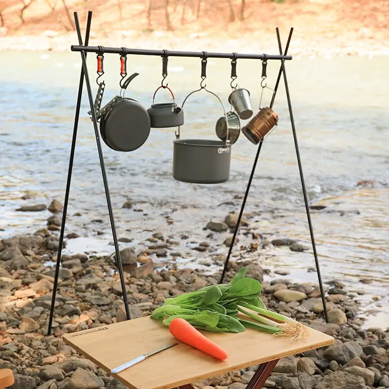 Hike Equipment Portable Folding Camping Shelf Aluminum Hanging Pot Camping Rack