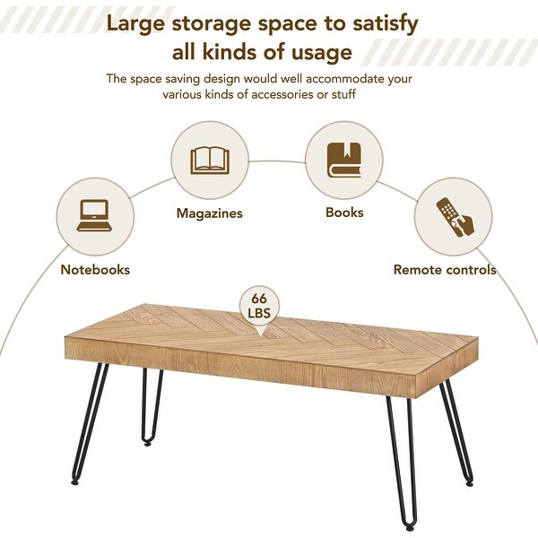 Modern Coffee Table， Easy Assembly Tea Table， Thicken Cocktail Table with w/Chevron Pattern and Metal Hairpin Legs for Living Room