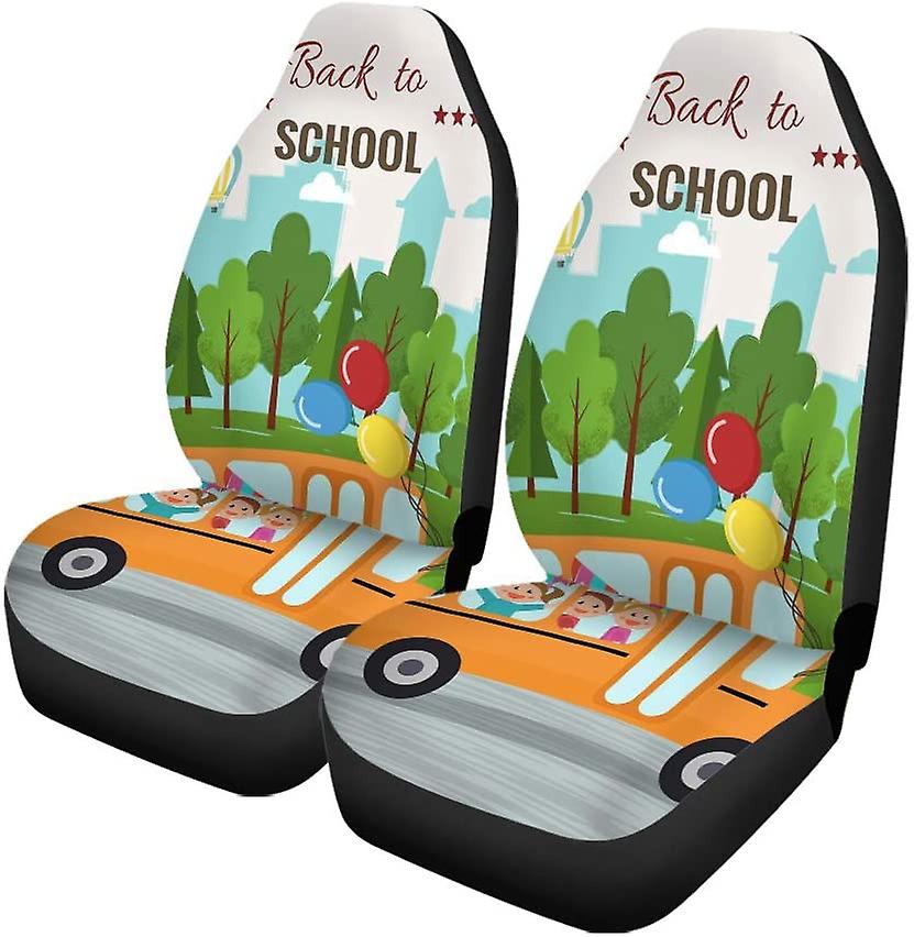 Set Of 2 Car Seat Covers Back To School School Bus Universal Auto Front Seats Protector Fits For Car，suv Sedan，truck