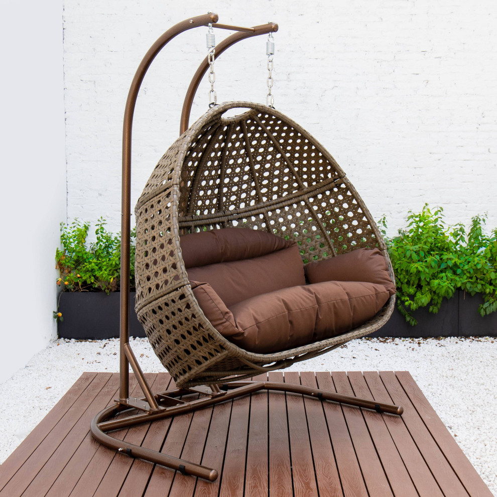 LeisureMod 2 Person Beige Wicker Double Hanging Egg Swing Chair   Tropical   Hammocks And Swing Chairs   by LeisureMod  Houzz