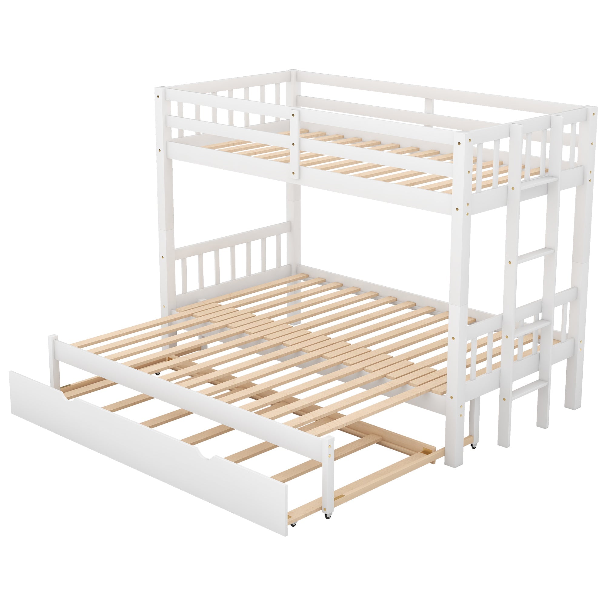 Euroco Wood Twin over Twin/King Bunk Bed with Trundle for Kids, White