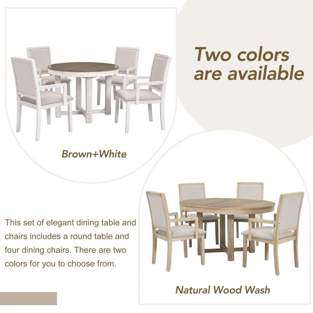 5 Piece Dining Table Set Two Size Round Table and 4 Upholstered Chairs