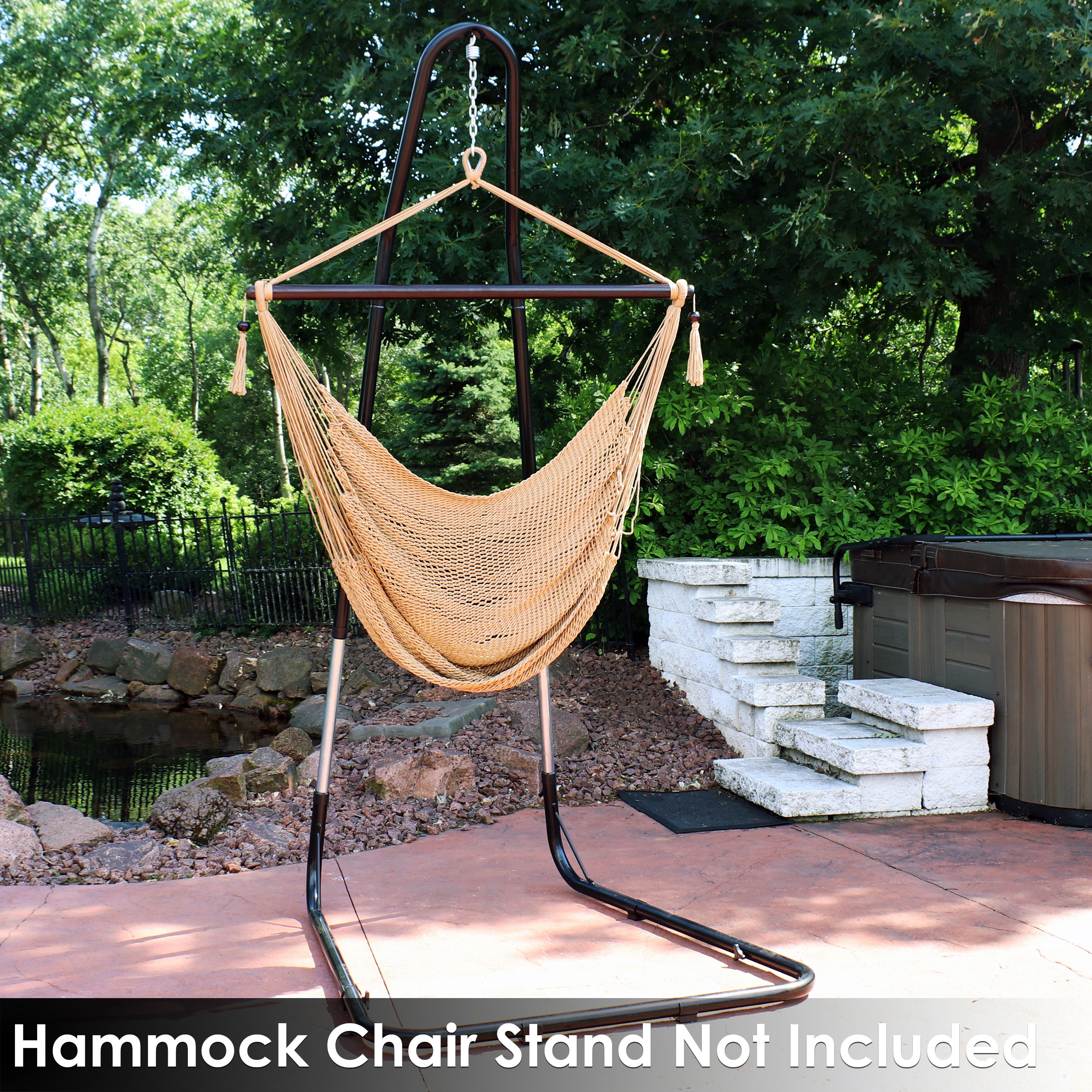 Sunnydaze Caribbean Style Extra Large Hanging Rope Hammock Chair Swing for Backyard and Patio - Tan