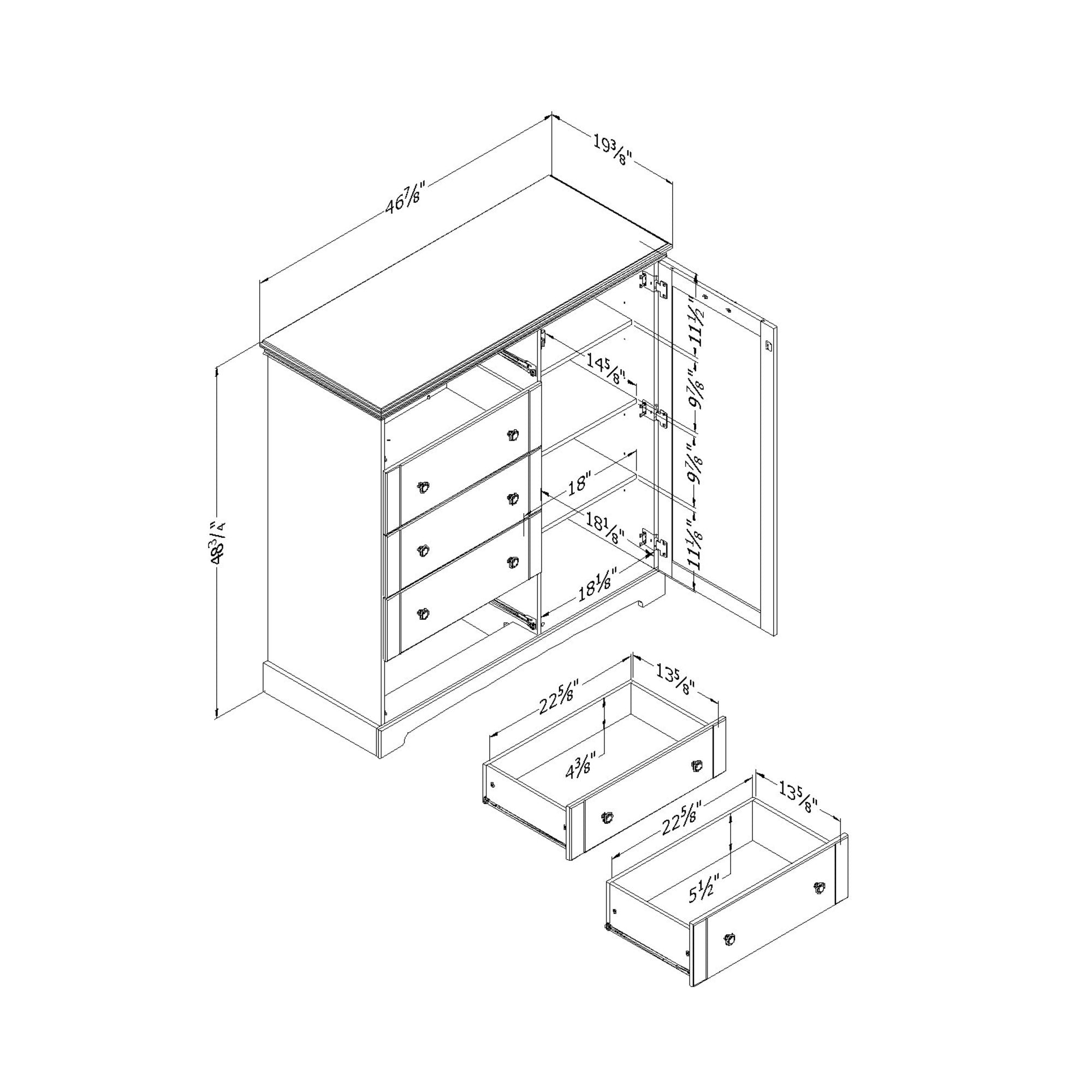 South Shore Avilla Door Chest with 5 Drawers, Winter Oak