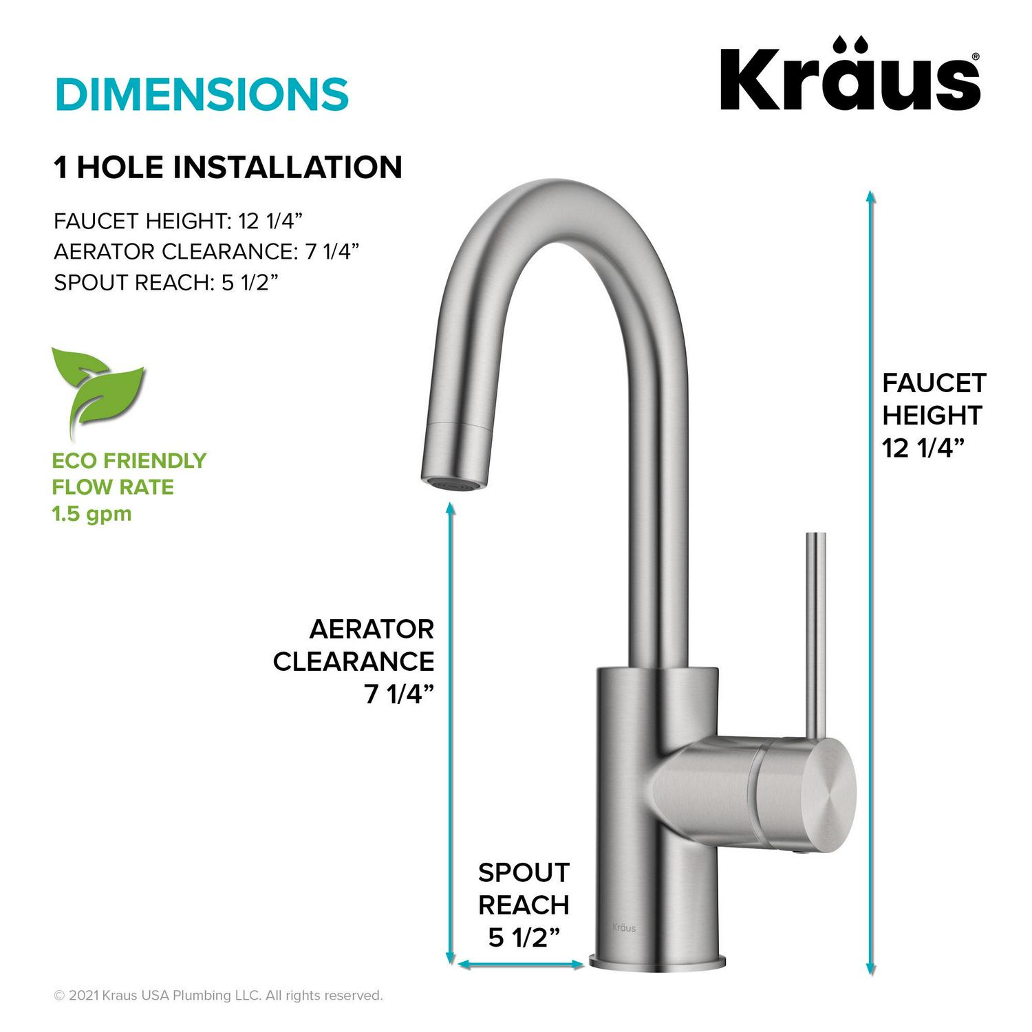 KRAUS Spot Free Oletto Single Handle Kitchen Bar Faucet in all-Brite Stainless Steel Finish