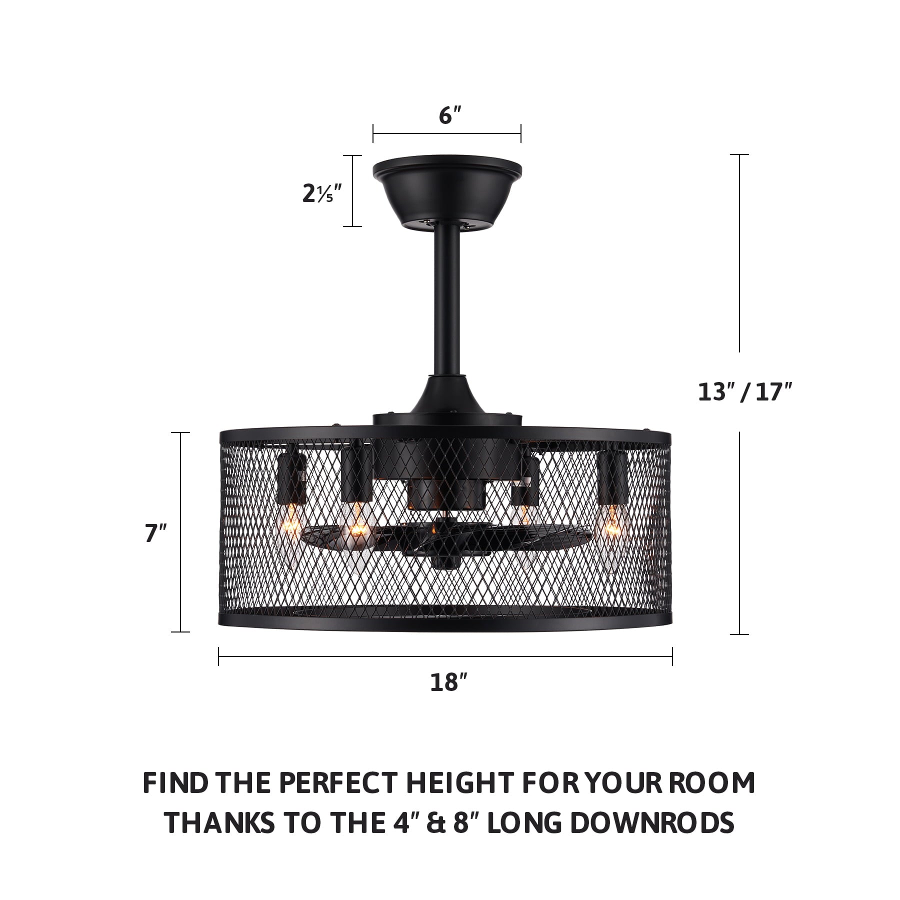 Bestco Fandelier Ceiling Fan with Lights Enclosed Blades Mesh Cage Shade Timer 3 Speeds