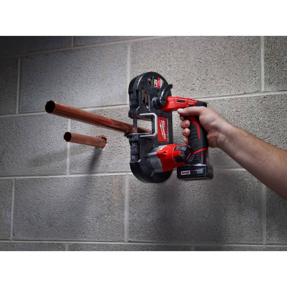 MW M12 12-Volt Lithium-Ion Cordless Sub-Compact Band Saw W  M12 2.0Ah Battery 2429-20-48-11-2420