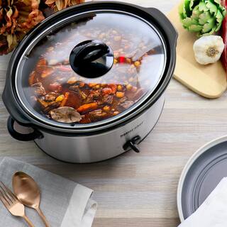 Better Chef 4 qt. Oval Slow Cooker with Removable Stoneware Crock in Silver Stainless Steel 985117929M