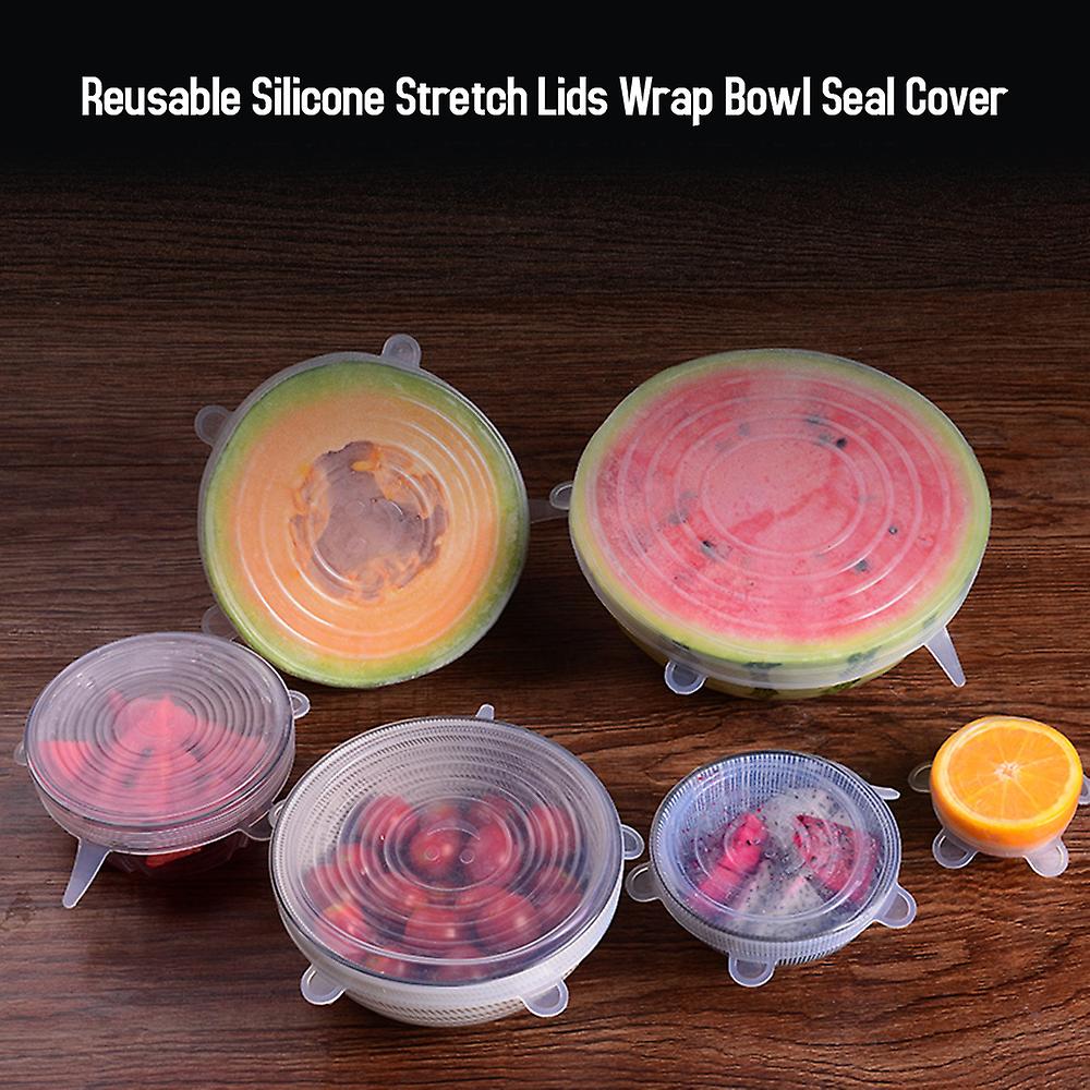 White 6pcs Reusable Silicone Stretch Lids Wrap Bowl Seal Cover Kitchen Food Storage