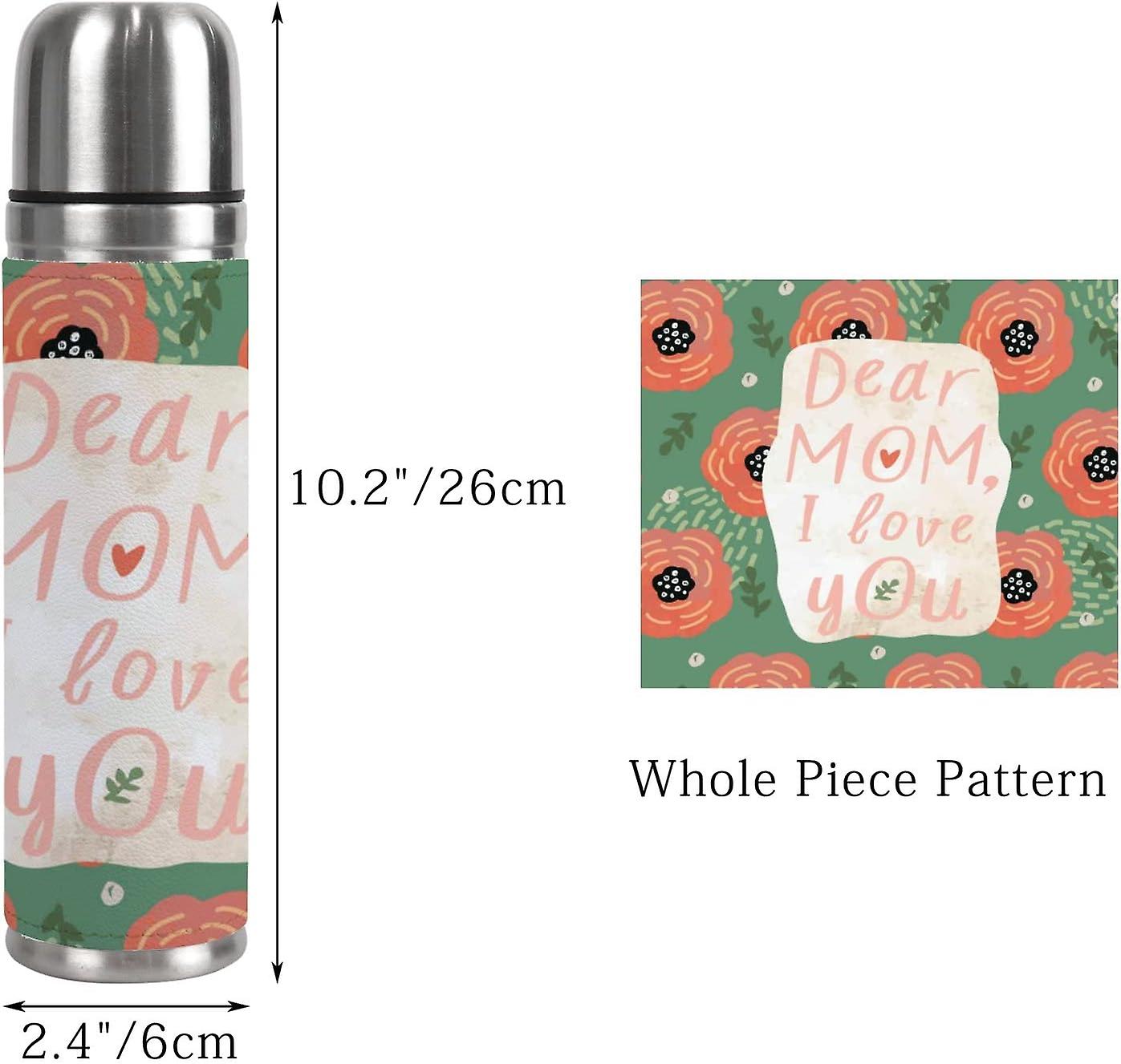 Insulated Mug Stainless Steel Water Bottle Vintage Mothers Day Text Flowers Vacuum Cup Travel Mug For Office