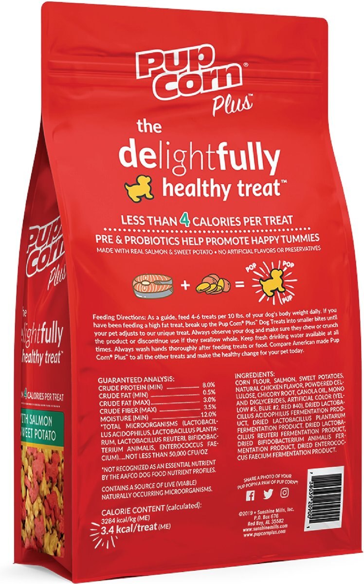 PupCorn Plus Salmon and Sweet Potato Dog Treats， 27-oz bag