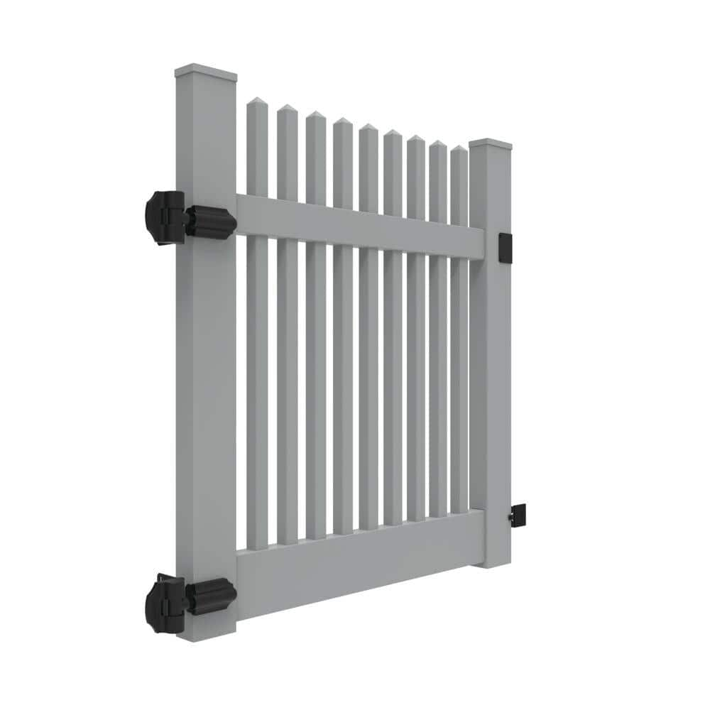 Barrette Outdoor Living Yukon 4 ft. x 4 ft. Gray Classic Picket Straight Vinyl Fence Gate 73044142