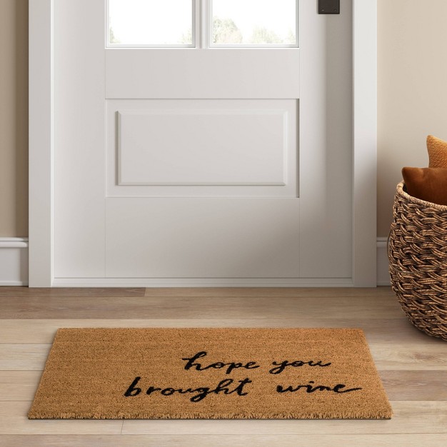 Hope You Brought Wine Coir Doormat Tan black