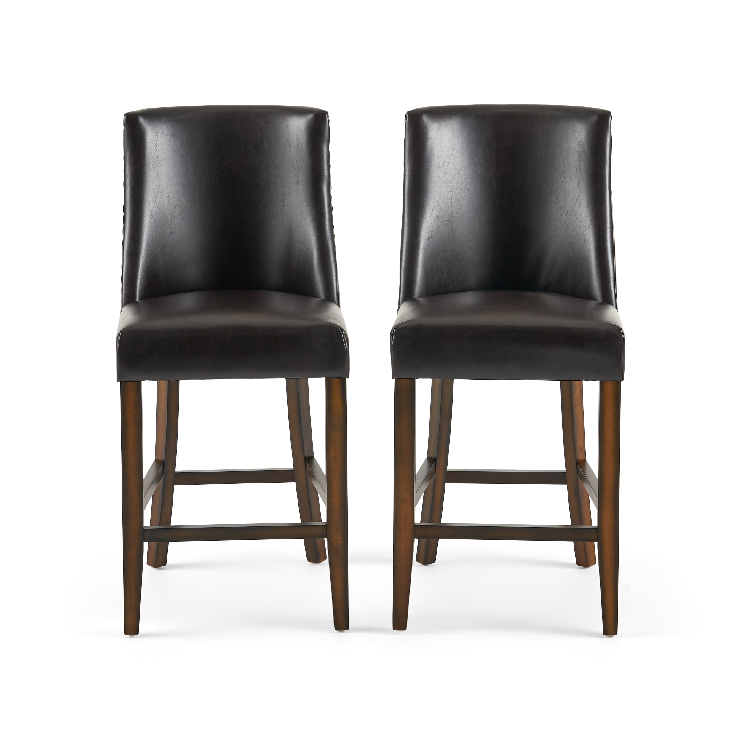 Rydel 27-Inch Brown Leather Nailhead Accent Counter Stools (Set of 2)