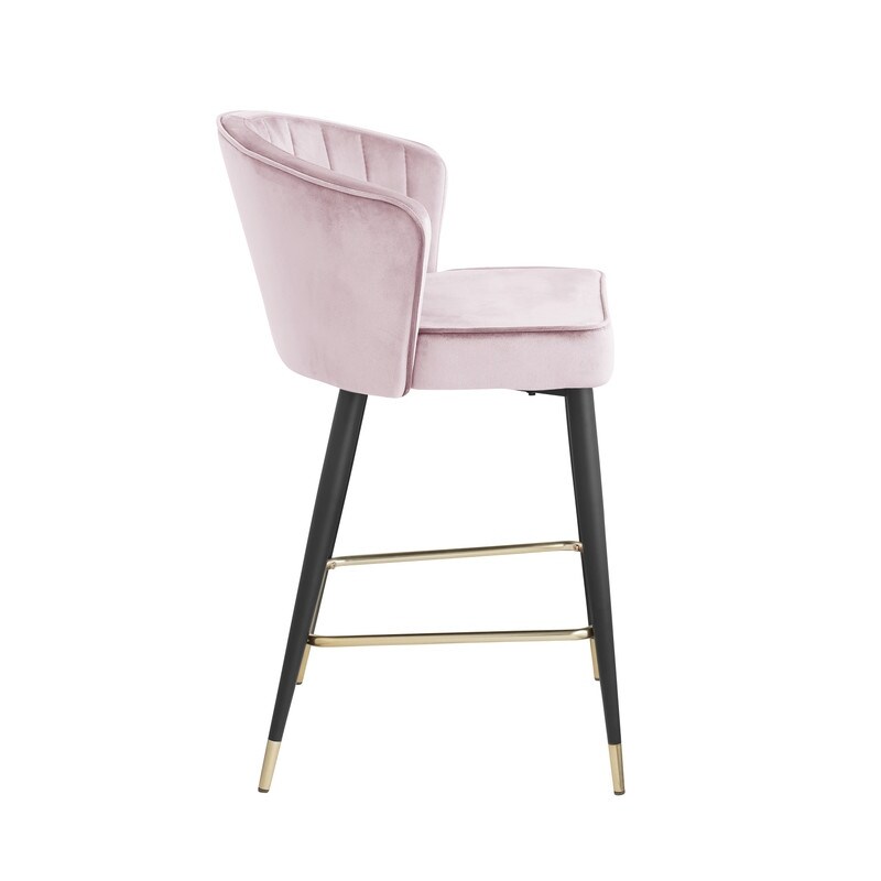 Contemporary Velvet Upholstered Counter Height Stool with Metal Legs