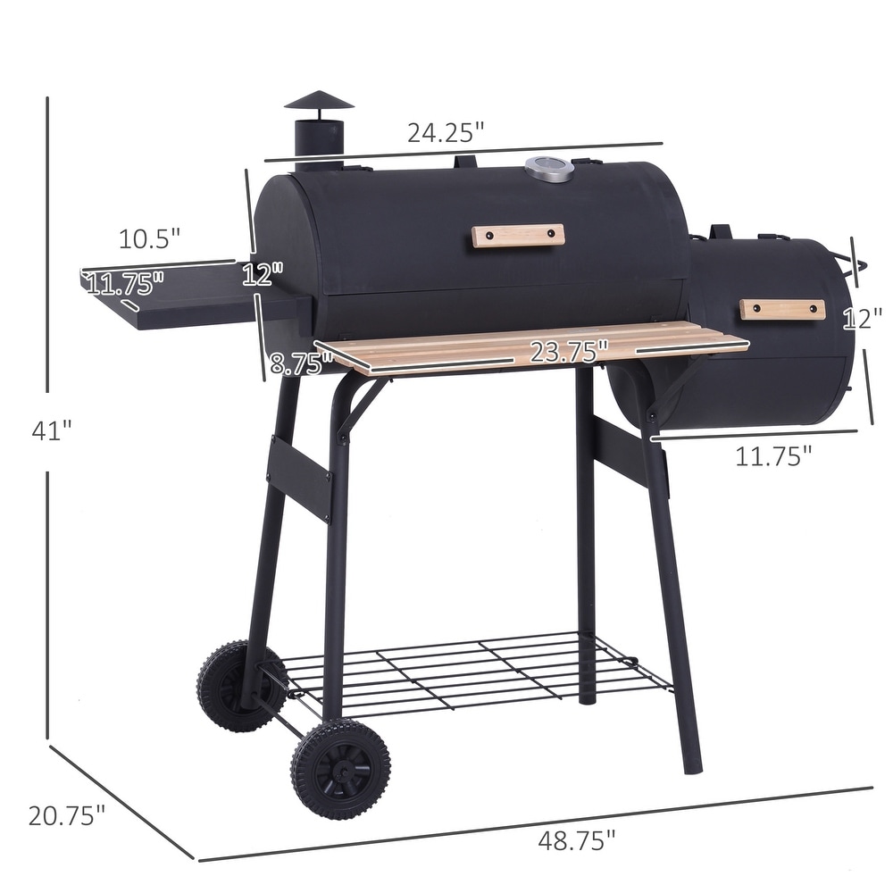 Outsunny Steel Portable Backyard Charcoal BBQ Grill and Offset Smoker   N/A