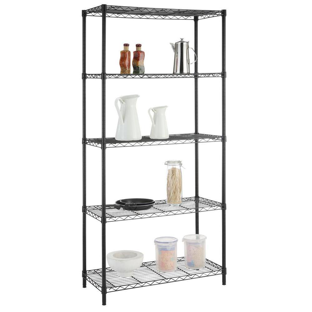 HDX 5-Tier Steel Wire Shelving Unit in Black (36 in. W x 72 in. H x 16 in. D) 21656PS-YOW