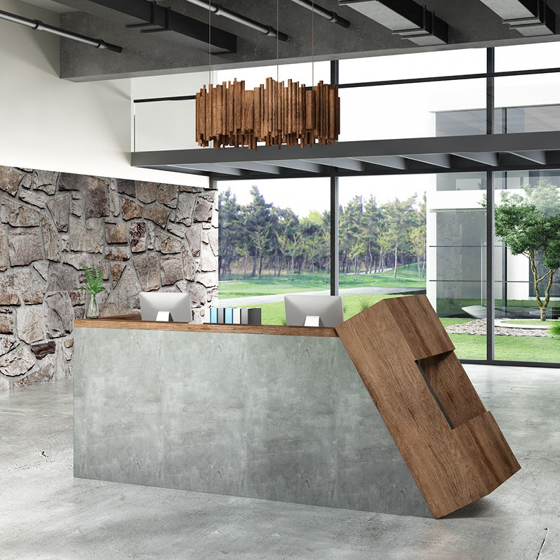 QUADE Reception Desk Left Panel 2.0M - Warm Oak & Concrete Color