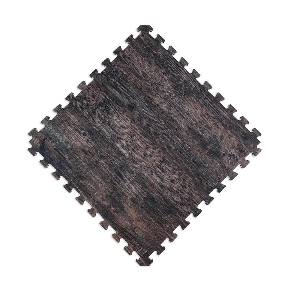 Norsk Reversible Dark WalnutBlack Faux Wood 24 in. x 24 in. x 0.47 in. Foam Mats (4-Pack) 340347