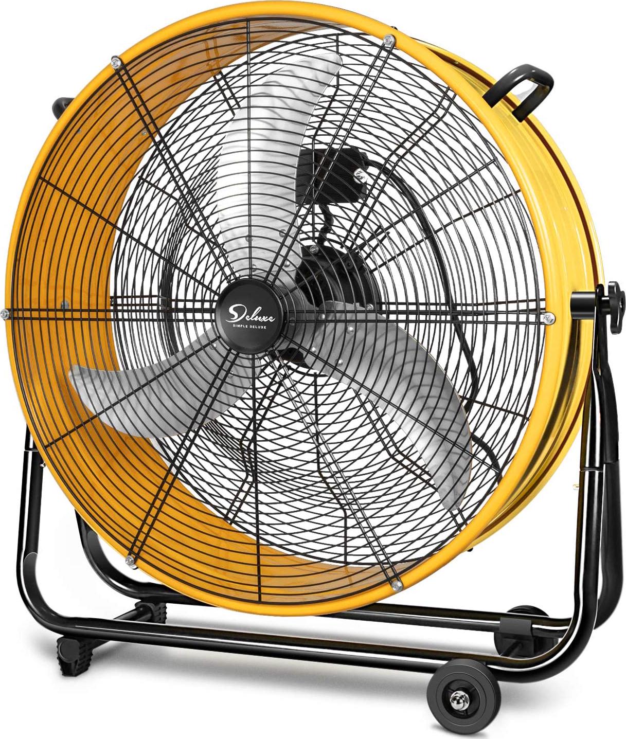 Simple Deluxe HIFANXDRUM24 24 Inch Heavy Duty Metal Industrial Drum Fan 3 Speed Air Circulation for Warehouse Greenhouse Workshop Patio Factory and Basement 8211 High Velocity Yellow 1Pack  Crowdfused