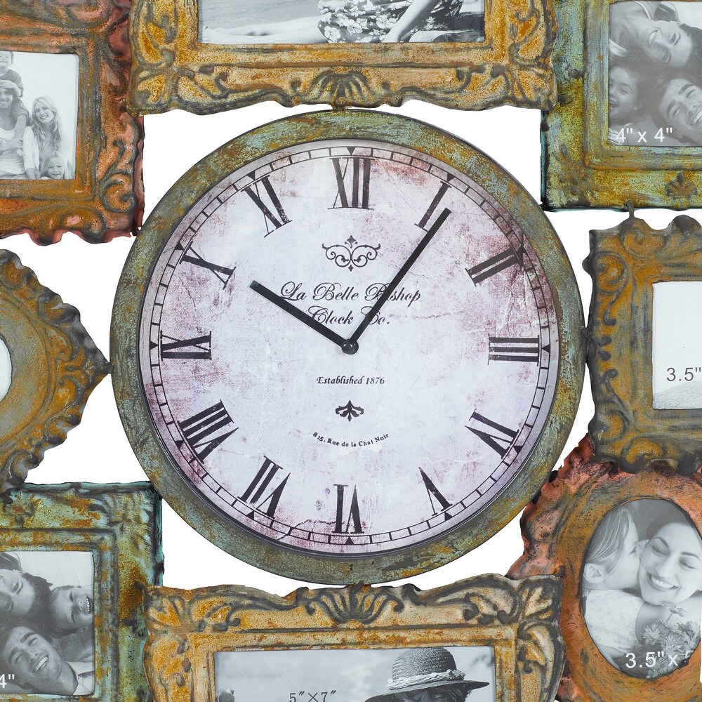 Green Metal 8 Photo Opening Wall Clock