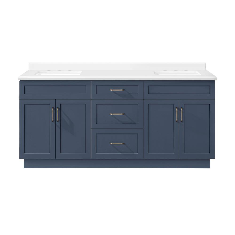 Home Decorators Collection Lincoln 72 in. W x 22 in. D x 34.5 in. H Bath Vanity in Midnight Blue with White Cultured Marble Top Lincoln 72