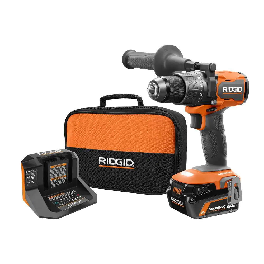 Ridgid 18v Brushless Cordless 1/2 In. Hammer Drill/driver Kit With 4.0 Ah Max Output Battery， 18v Charger， And Tool Bag