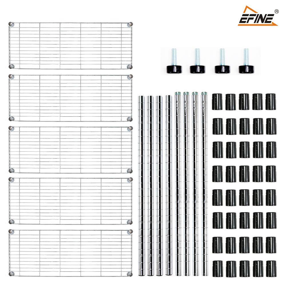 EFINE Chrome 5-Tier Heavy Duty Metal Wire Garage Storage Shelving NSF Certified 1 in. Pole (36 in. W x 72 in. H x 14 in. D) RL33652