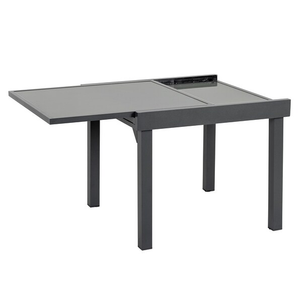 VredHom Outdoor Tempered Glass Top Aluminum Extendable Dining Table